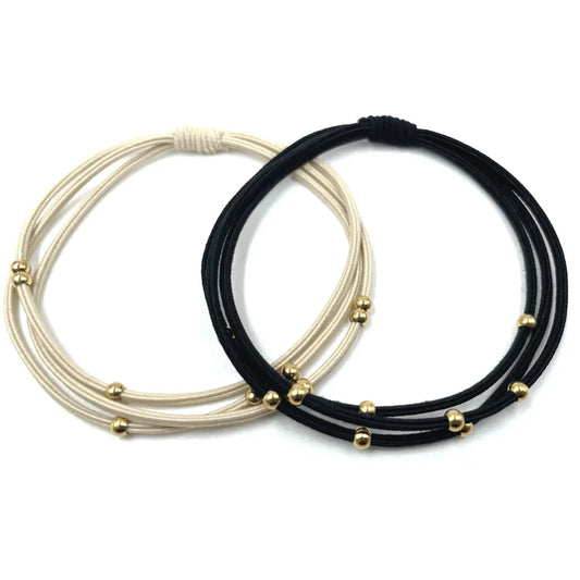 3mm Gold Water Pony Waterproof Bracelet Hair Bands in Black and Beige