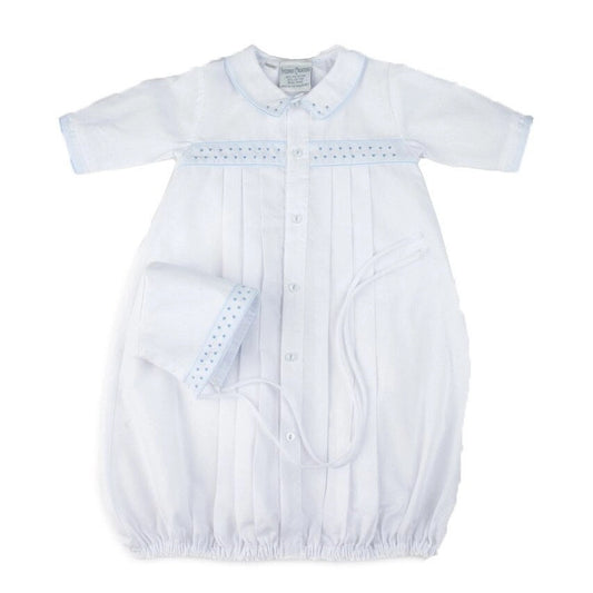 Preemie Boys Dot Embroidered Take Me Home Gown with Bonnet