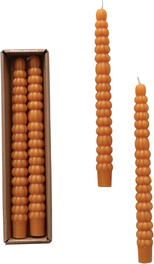 Unscented Pumpkin Shaped Taper Candle Set of 2