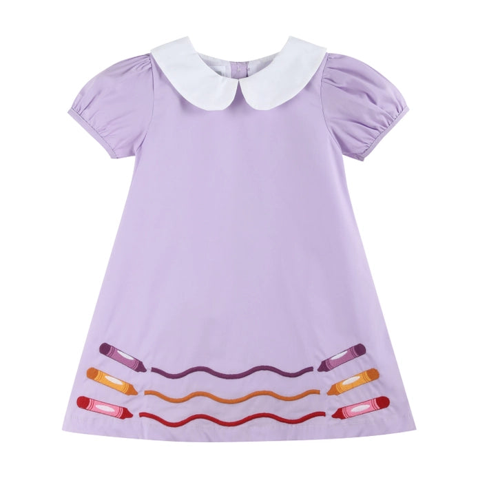 Purple Gingham Crayon Back To School Collared Dress