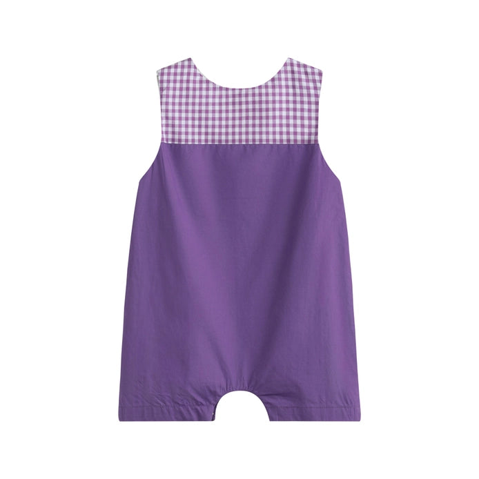 Purple and Gingham Mardi Gras Smocked Shortalls