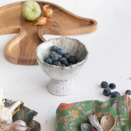 Reactive Glaze Stoneware Footed Bowl