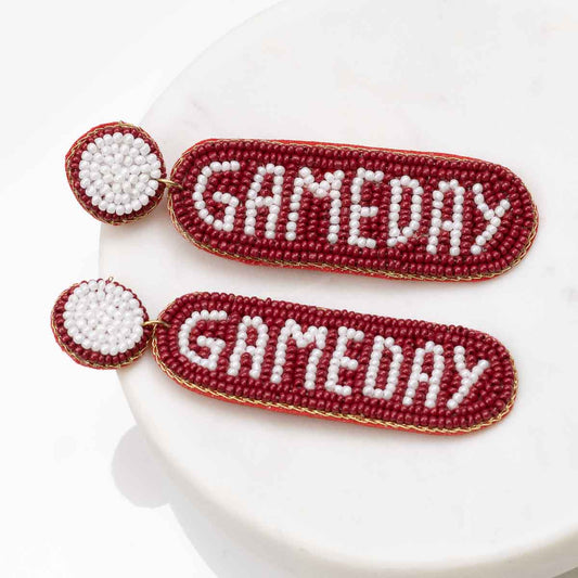 Red Gameday Beaded Earrings