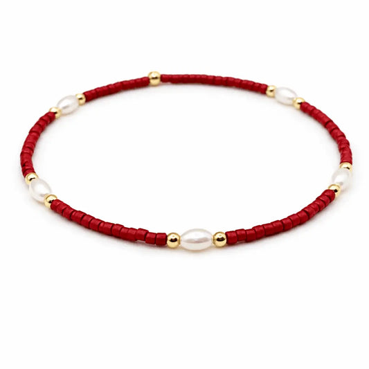 Game Day Pearl Red & Gold-Filled Waterproof Bracelet