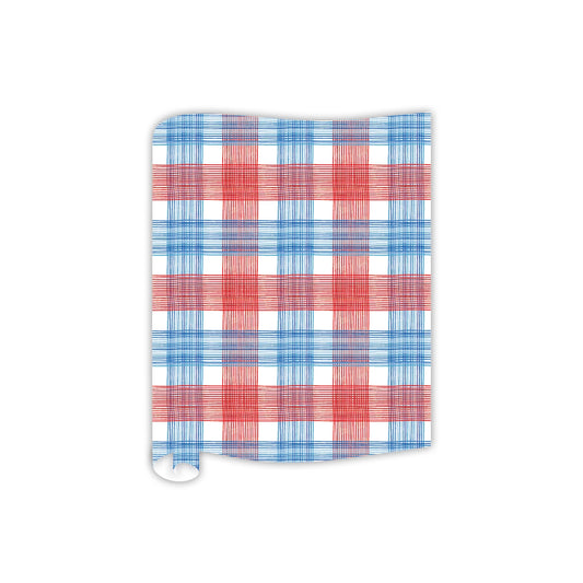 Red, White, & Blue Skinny Plaid Paper Table Runner