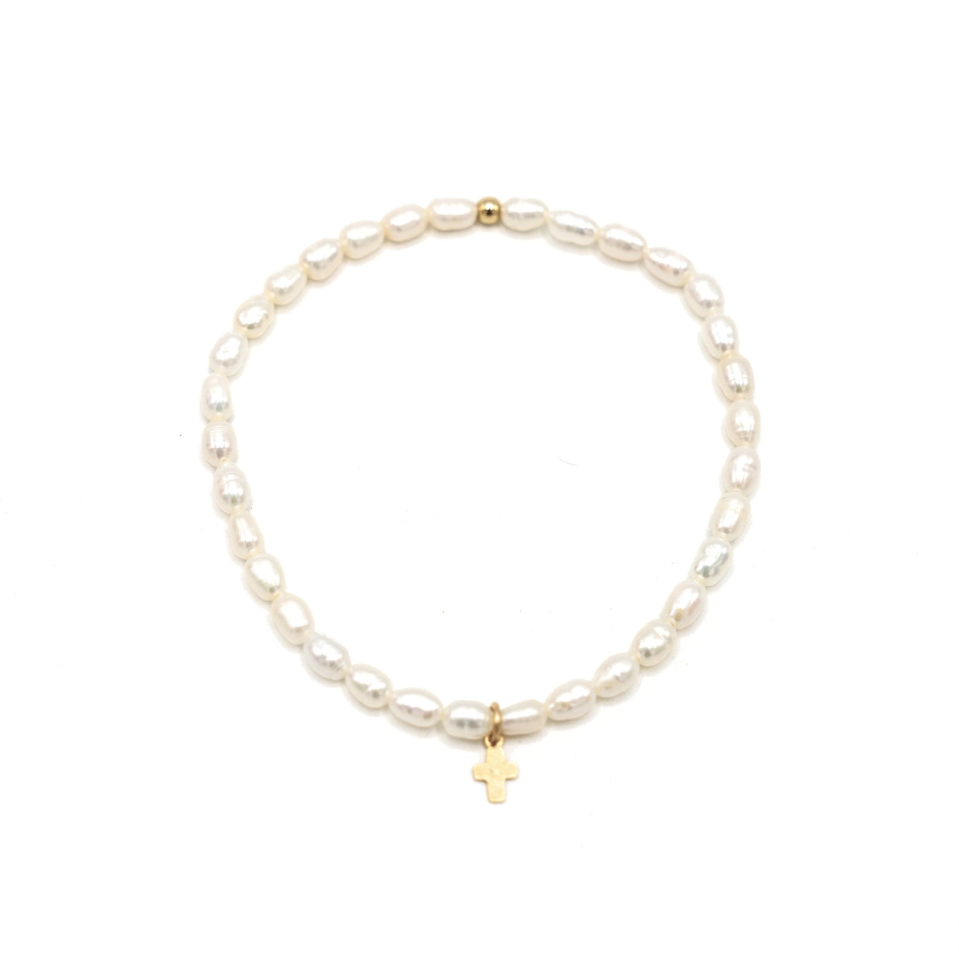 Rice Pearl Waterproof Bracelet with a Gold-Filled Luxe Cross
