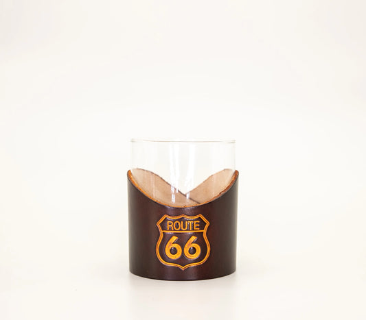 Route 66 Leather Rocks Glass