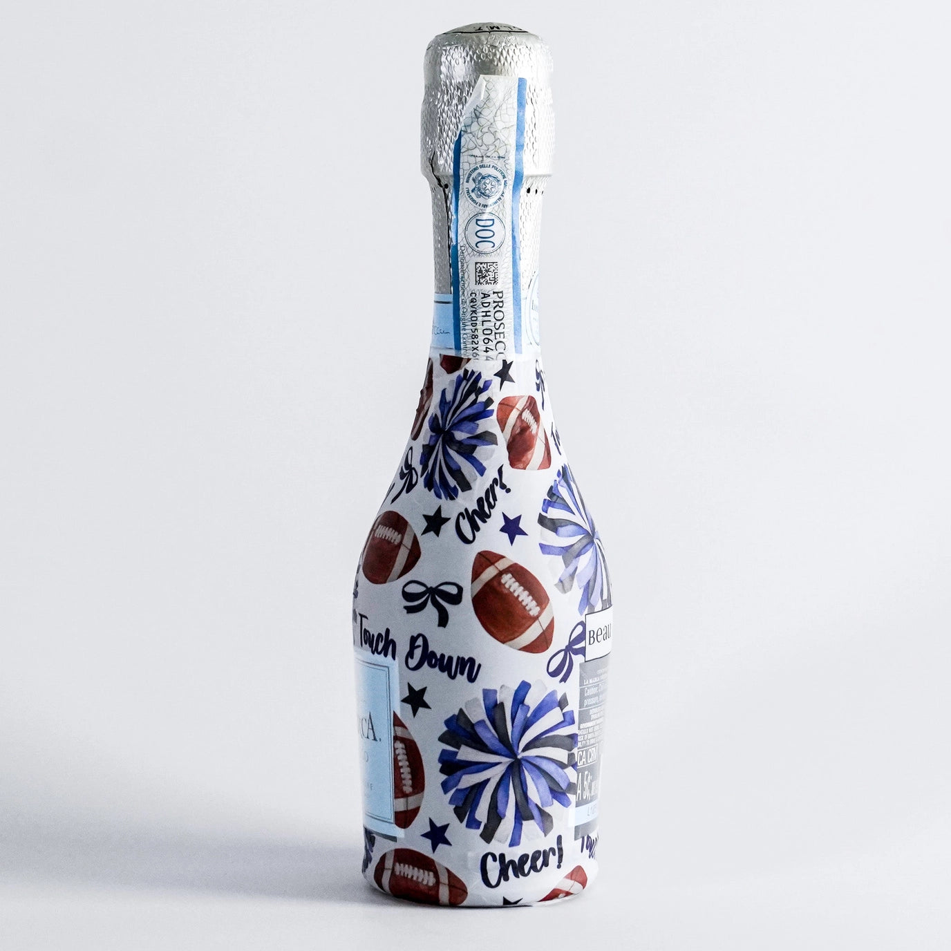 Beau Bottles Mini Prosecco Wrap Set – Royal Blue and White Game Day