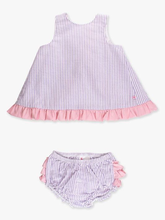 Wisteria Purple Signature Seersucker Ruffle Swing Top and Bloomer Set