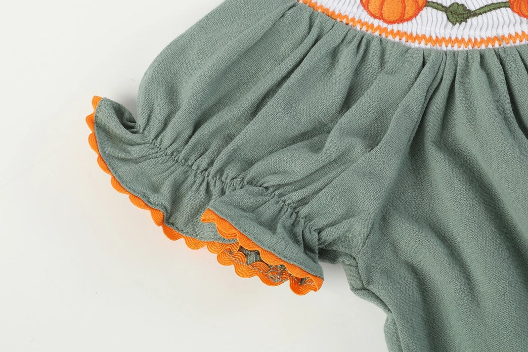 Sage Green Pumpkin Smocked Bishop Dress