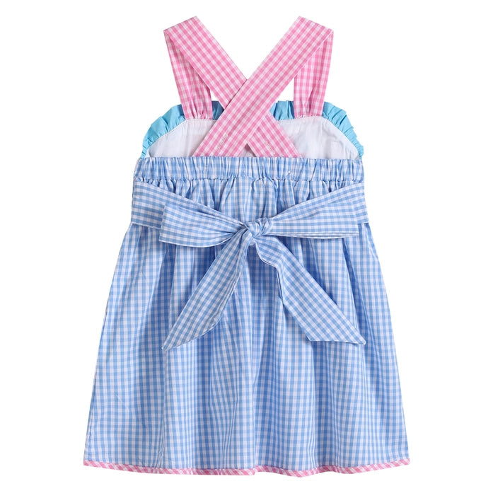 Blue Gingham Pink Sailboats Smocked Baby Dress