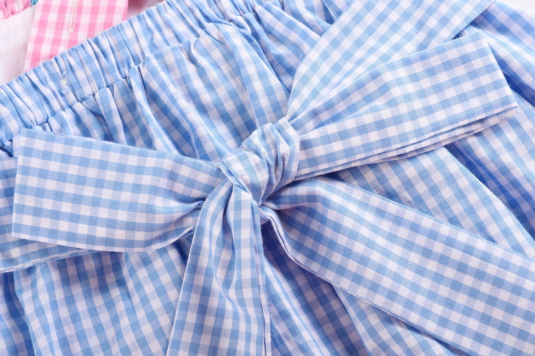 Blue Gingham Pink Sailboats Smocked Baby Dress