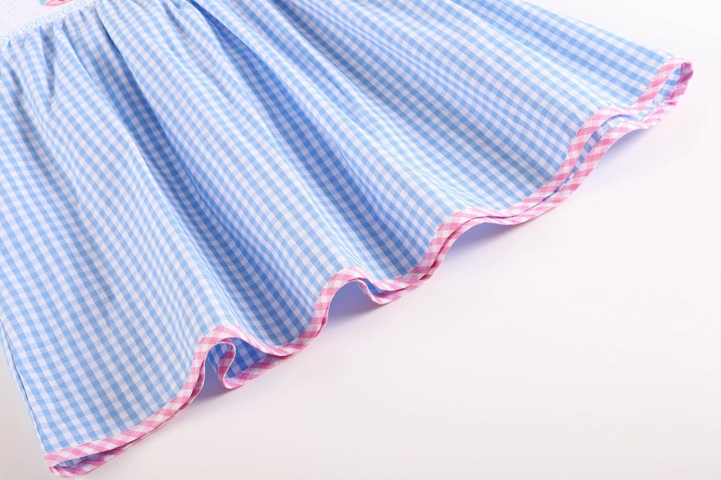 Blue Gingham Pink Sailboats Smocked Baby Dress