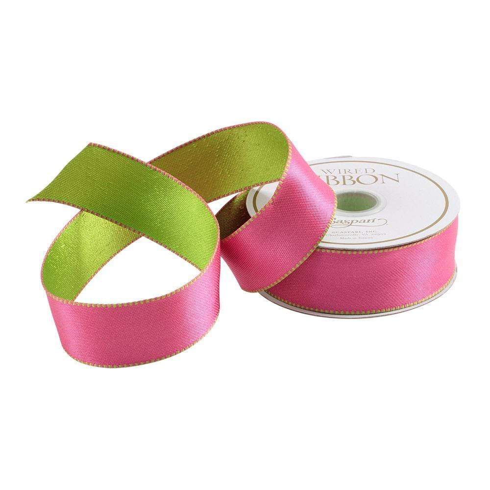 Satin Pink & Green Wired Ribbon