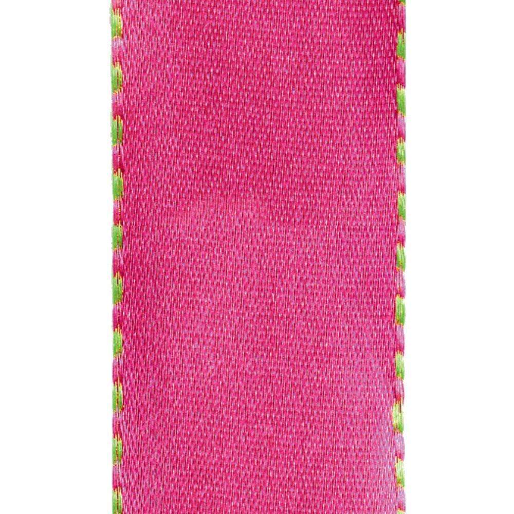 Satin Pink & Green Wired Ribbon