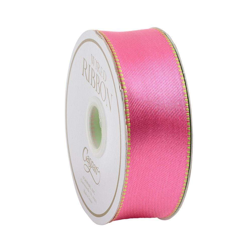 Satin Pink & Green Wired Ribbon