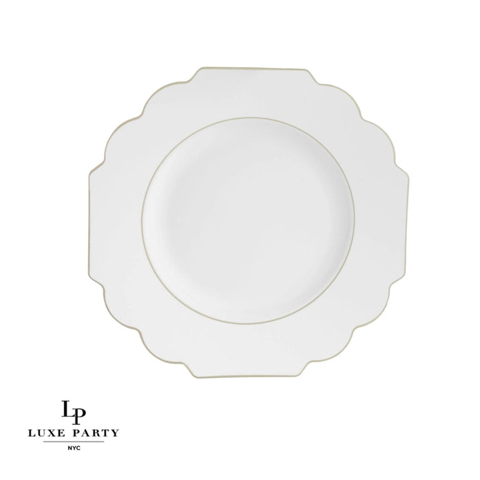 Scalloped White and Gold Plastic Plates