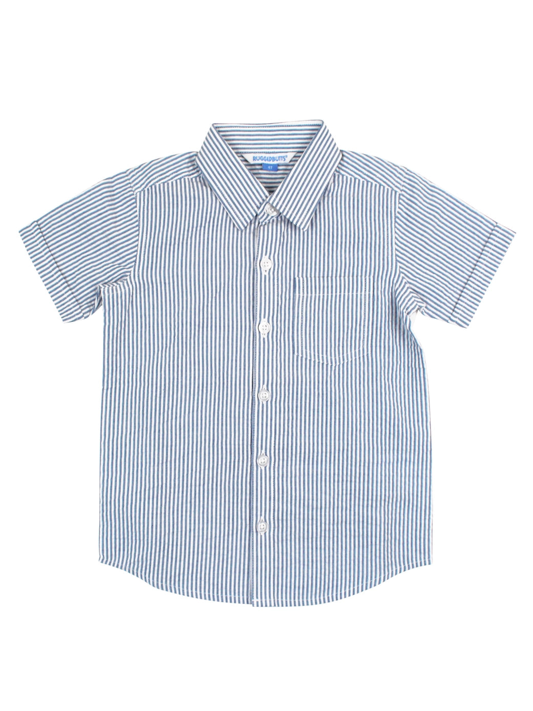 Classic Blue Seersucker Short Sleeve Button Down Shirt