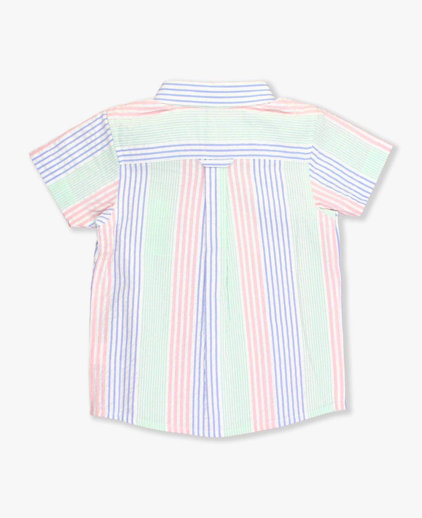 Multi-color Seersucker Button Collar Short Sleeve Button Down Shirt