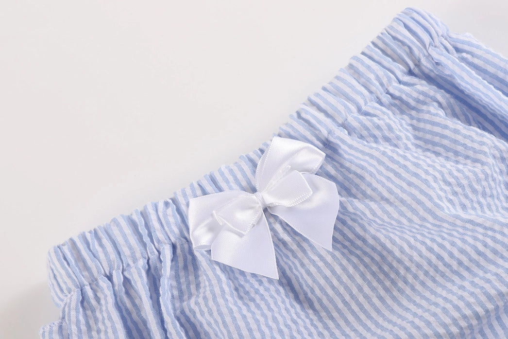 Light Blue and White Seersucker Cotton 2pc Set