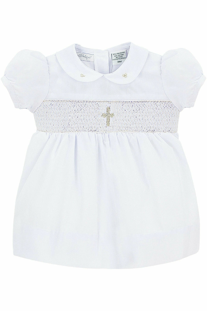 Smocked Cross Christening Dress & Bonnet