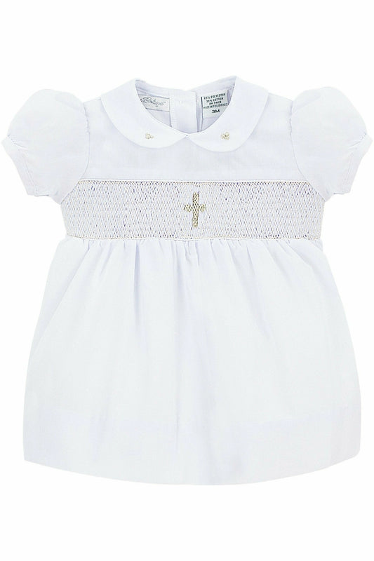 Smocked Cross Christening Dress & Bonnet