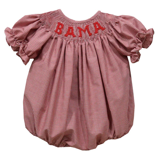 Alabama Smocked Red Gingham Short Sleeve Girls Bubble