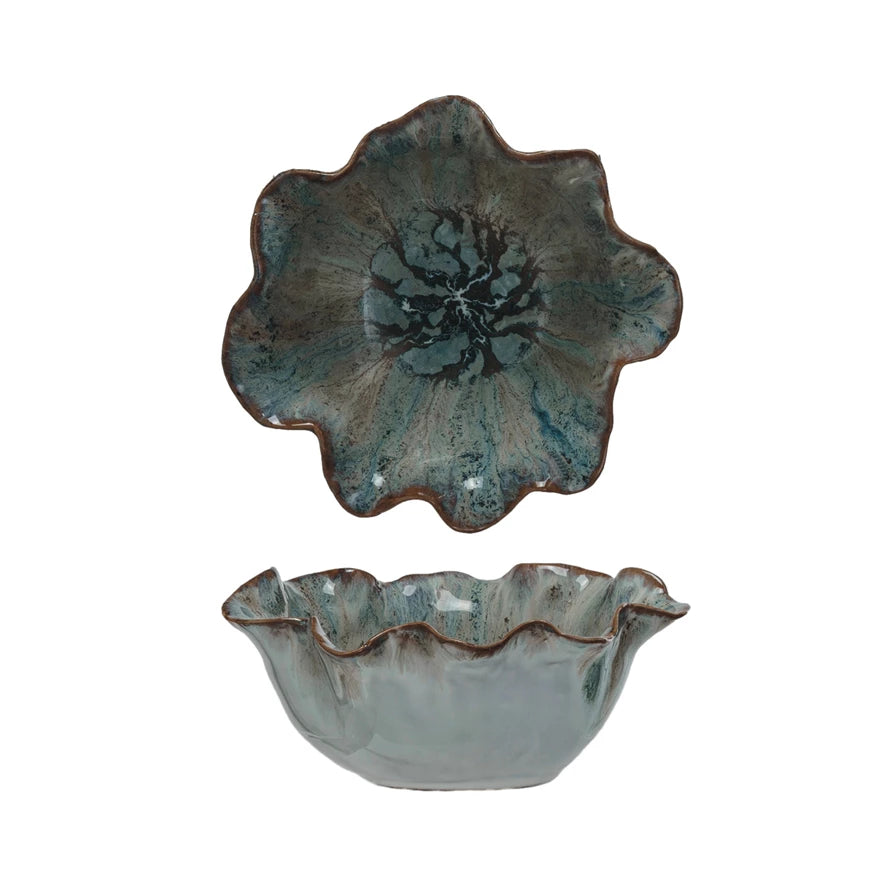 Reactive Glaze Stoneware Ruffle Bowl