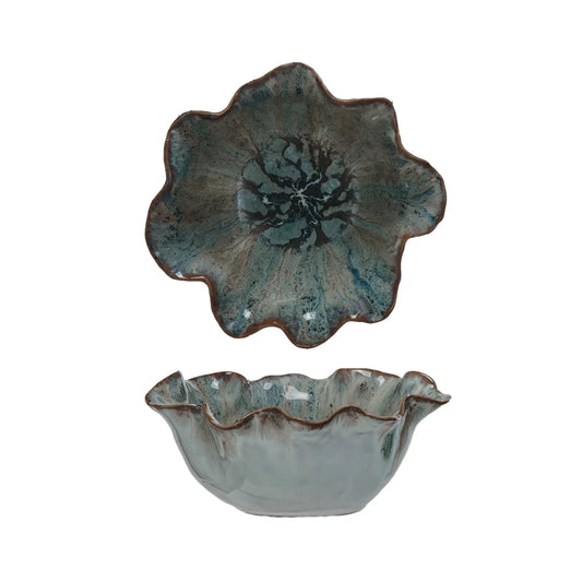 Reactive Glaze Stoneware Ruffle Bowl