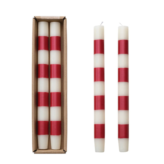 Unscented Striped Taper Candle Set of 2