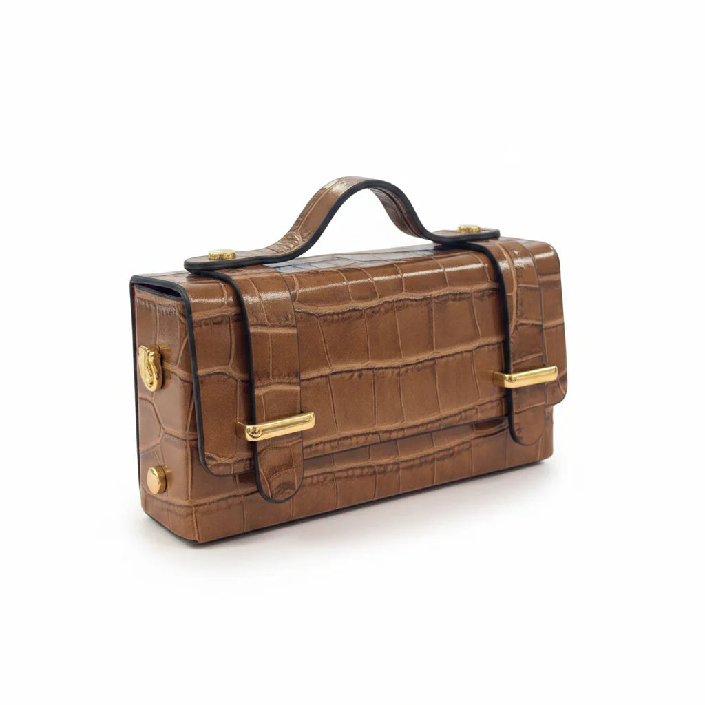 Croc-Embossed Top Handle Bag