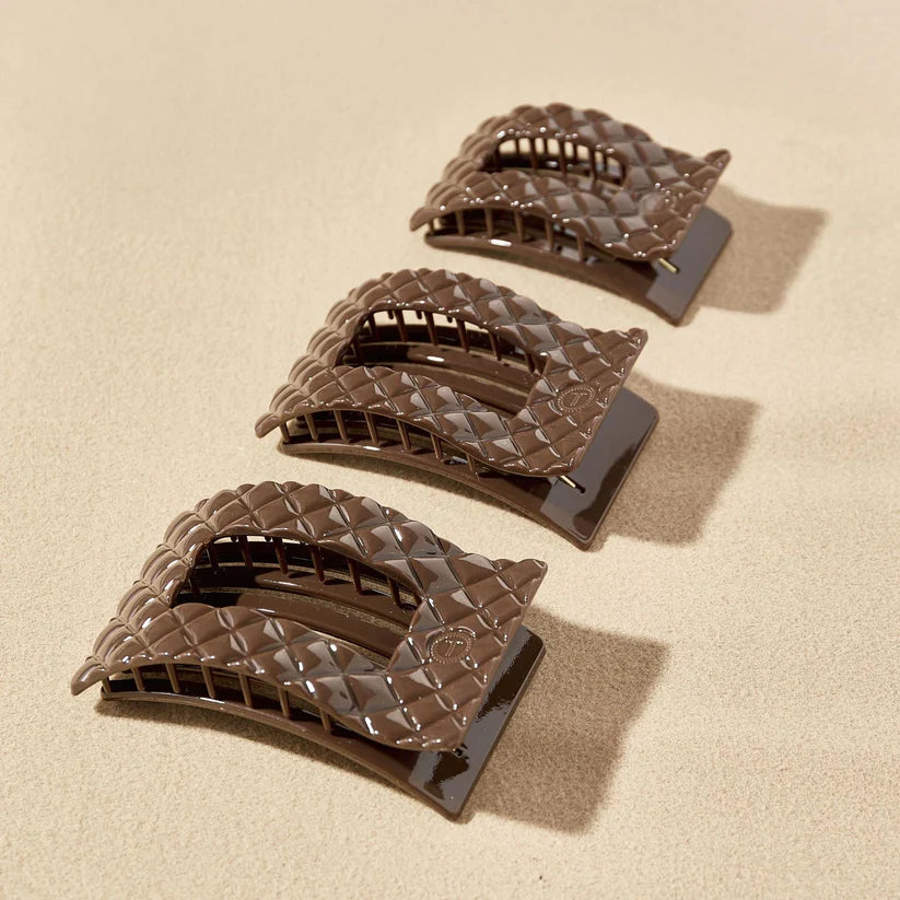 Teleties Truly Taupe Quilted Flat Rectangle Hair Clip