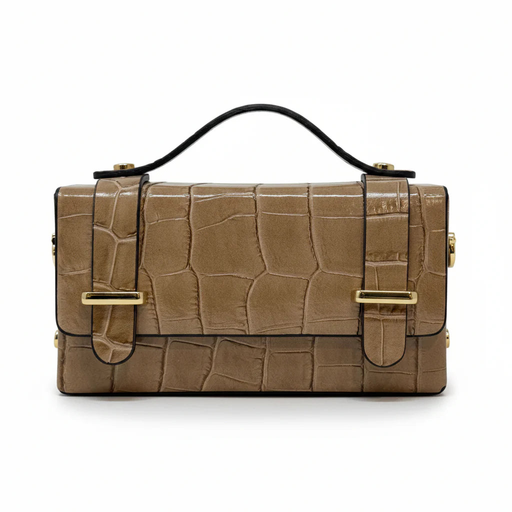 Croc-Embossed Top Handle Bag