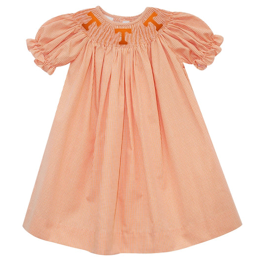 Tennessee Smocked Embroidered Orange Short Sleeve Bishop