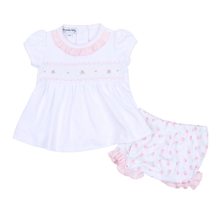 Tessa's Classics Pink Smock Print Ruffle Diaper Cover Set