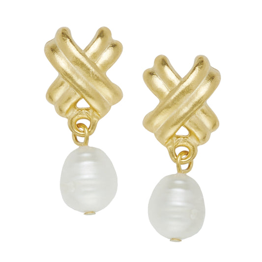 Susan Shaw Mini X Pearl Drop Studs