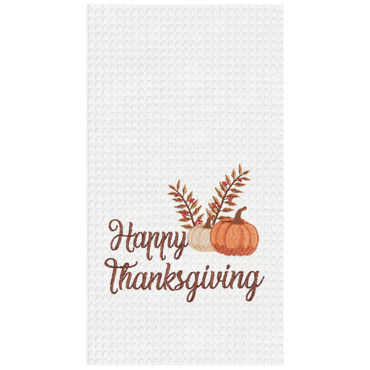 Happy Thanksgiving Embroidered Waffle Weave Kitchen Towel