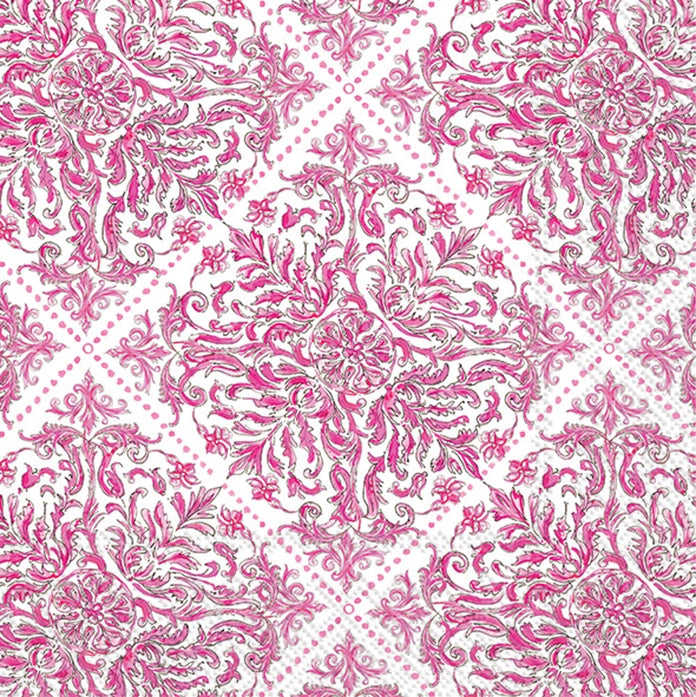 Pink Topiary Pattern Paper Cocktail Napkin