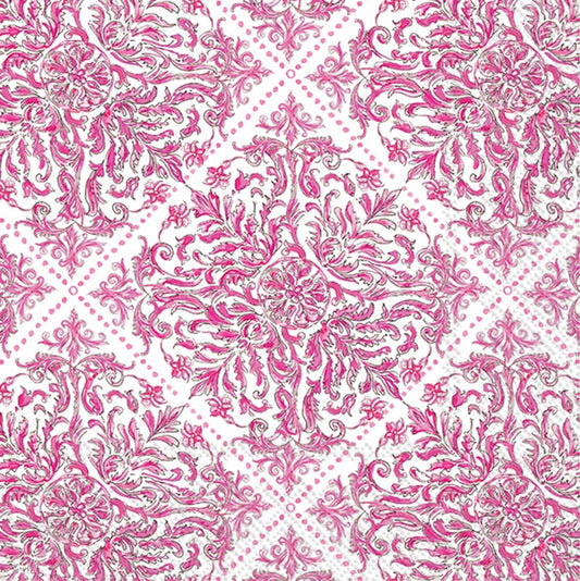 Pink Topiary Pattern Paper Cocktail Napkin