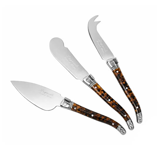 French Home Laguiole 3-Piece Tortoise Shell Cheese Knife Set