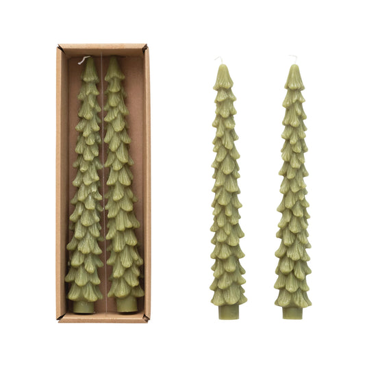 Unscented Cedar Green Tree Taper Candle Set of 2
