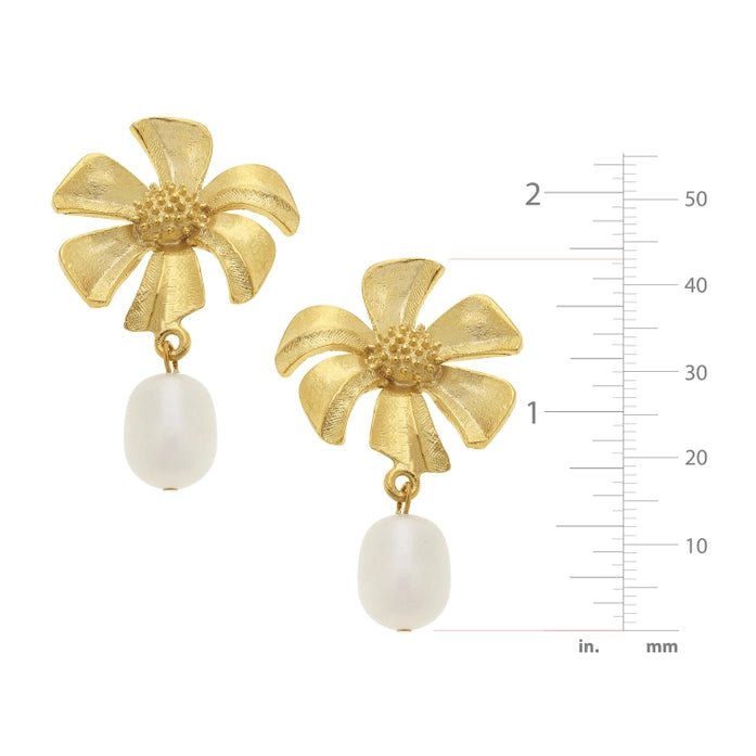 Tropical Flower with Genuine Freshwater Pearl Earrings