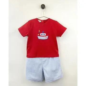 Shirt and Short Set with Tugboat Applique