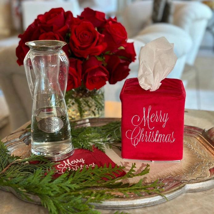 Merry Christmas Velvet Tissue Box Cover - Thumbnail 3