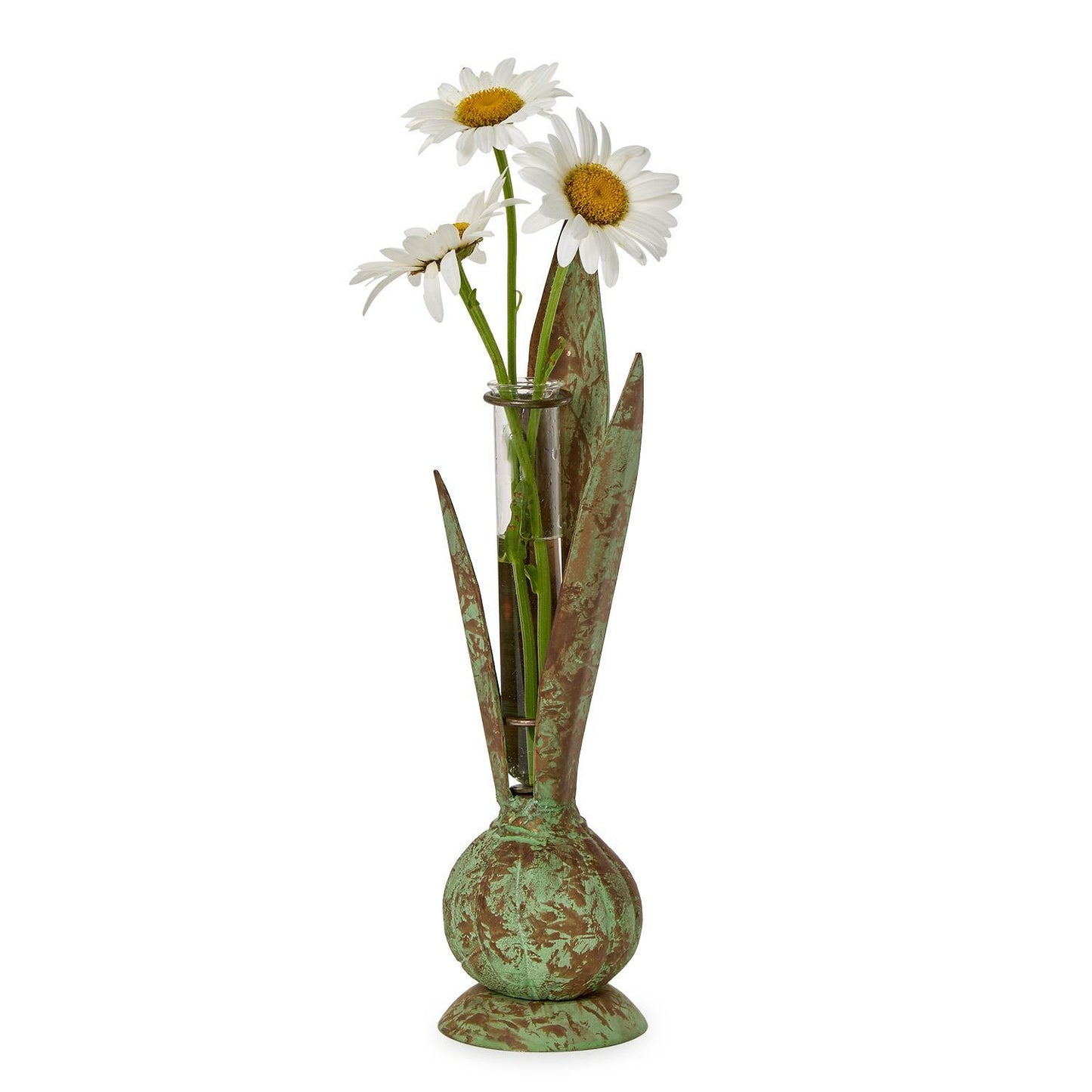 Verdigris Hand-Crafted Bulb and Leaf Vase