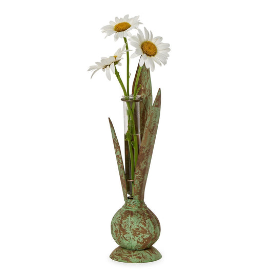 Verdigris Hand-Crafted Bulb and Leaf Vase