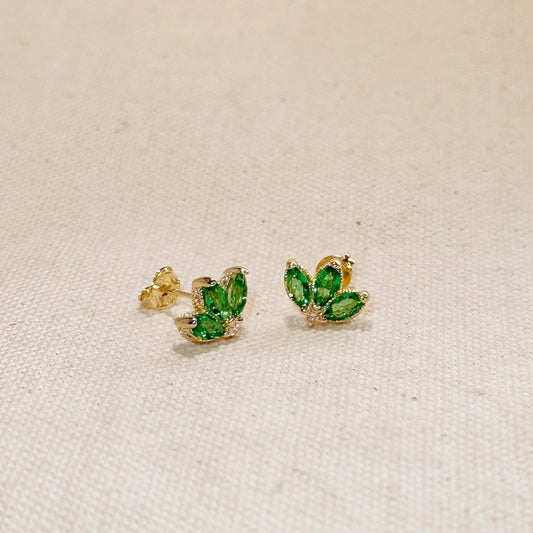 Vintage Emerald Lotus Flower Stackable Earrings