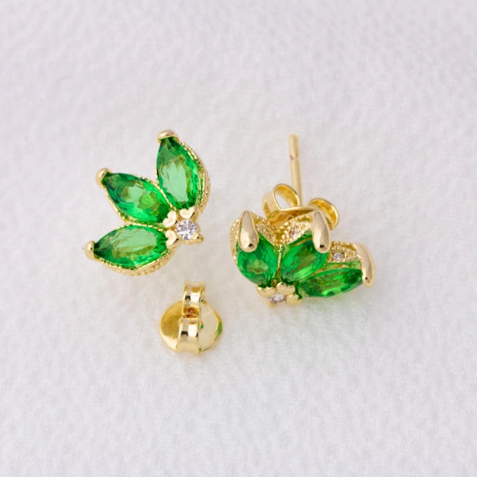 Vintage Emerald Lotus Flower Stackable Earrings