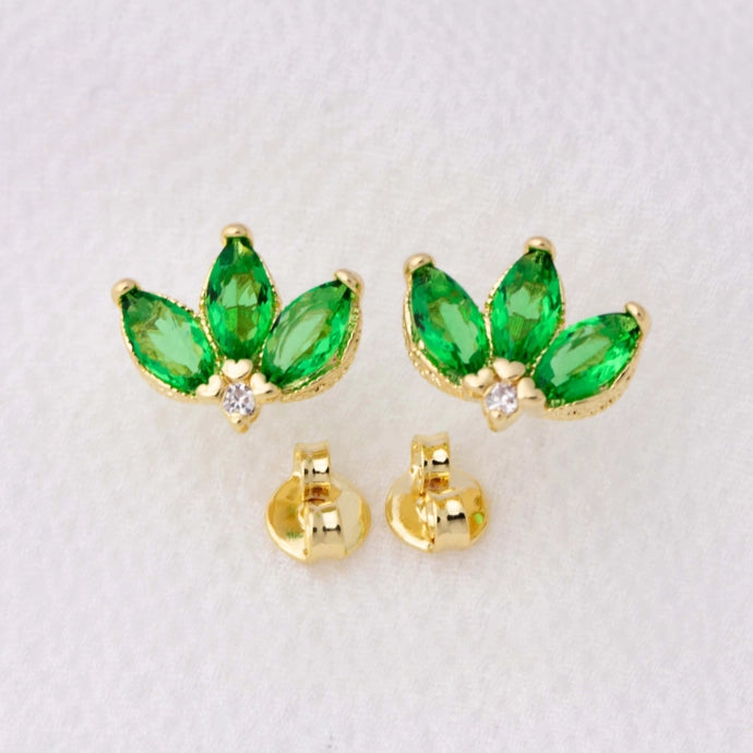 Vintage Emerald Lotus Flower Stackable Earrings