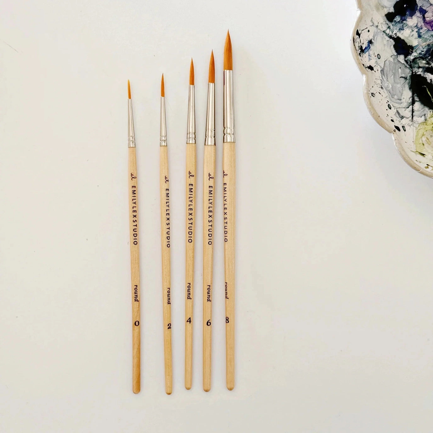 Watercolor Paintbrush Set of Five Wood Brushes